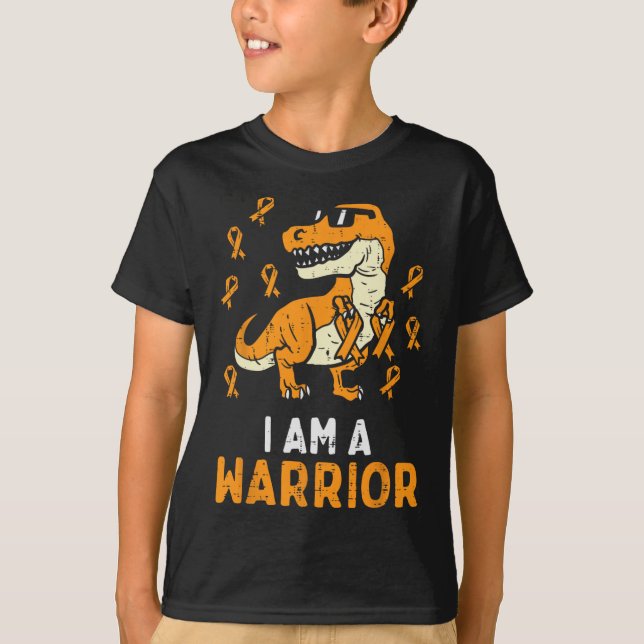 Trex Orange Ribbon Im A Warrior Leukemia Awareness T Shirt (Framsida)