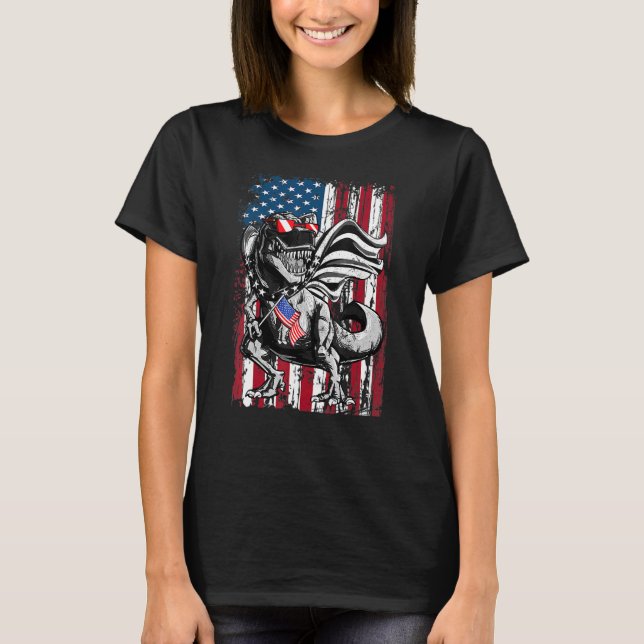 Trex Popsicle USA flagga 4:e juli dosinosaur T Shirt (Framsida)
