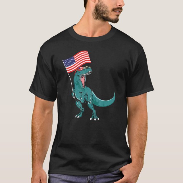 Trex Popsicle USA flagga 4:e juli dosinosaur T Shirt (Framsida)