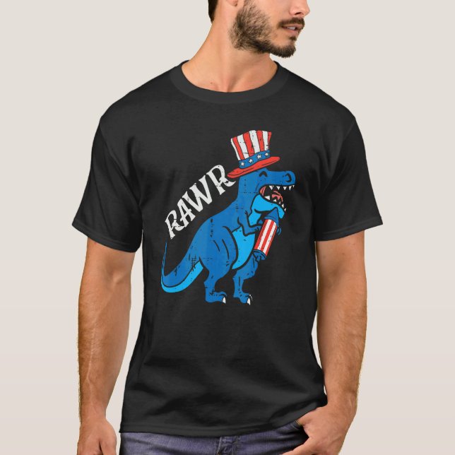 Trex Rawr US Flagga Hat Firecracker Dino 4:e juli T Shirt (Framsida)