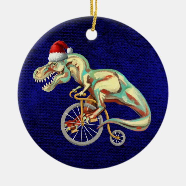 TRex Riding A Bicycle Julgransprydnad Keramik (Framsidan)