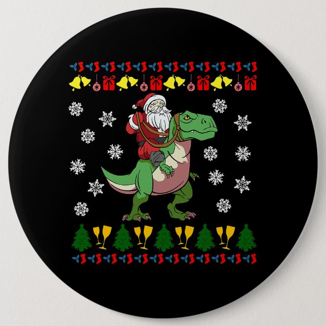 TRex Santa Rider jul Tyrannosaurus Dino Knapp (Framsida)