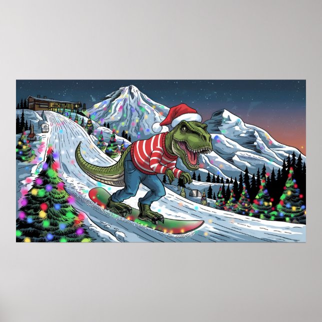 TRex-snowboard på färg i bergspsykidelic Poster (Framsidan)