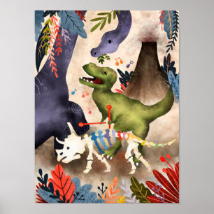 Trex Spela Xylophone Funny Dinosaur Wall Art Poster