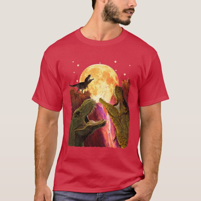 TRex Three Dinosaurs Howling At Moon Like Three Wo T Shirt (Framsida)