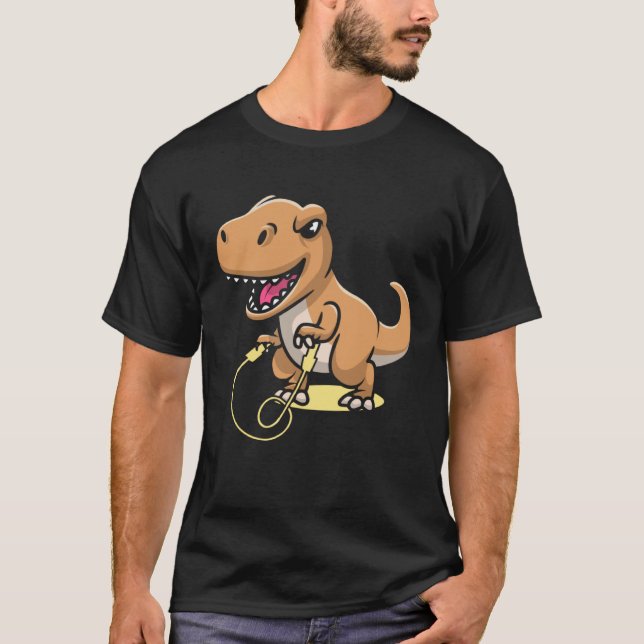 Trex with skipping rope dinosaur tyrannosaurus fit t shirt (Framsida)