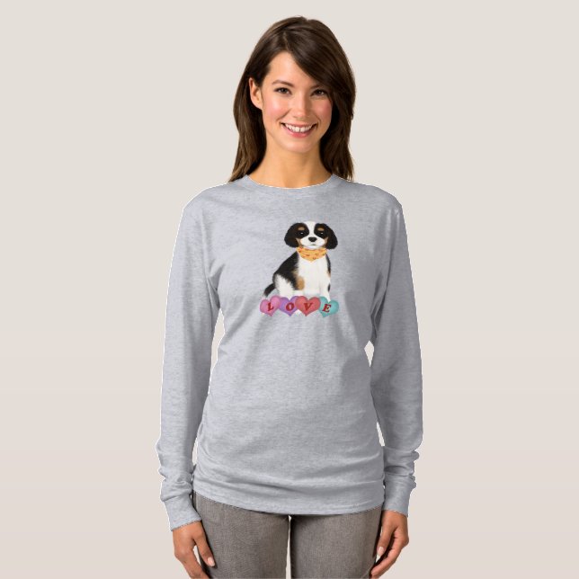 Tri Cavalier Kung Charles Spaniel Valentine   T Shirt (Hel framsida)