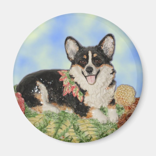 Tri-Corgi in Fall Foliage - Corgi Magnet (Framsidan)