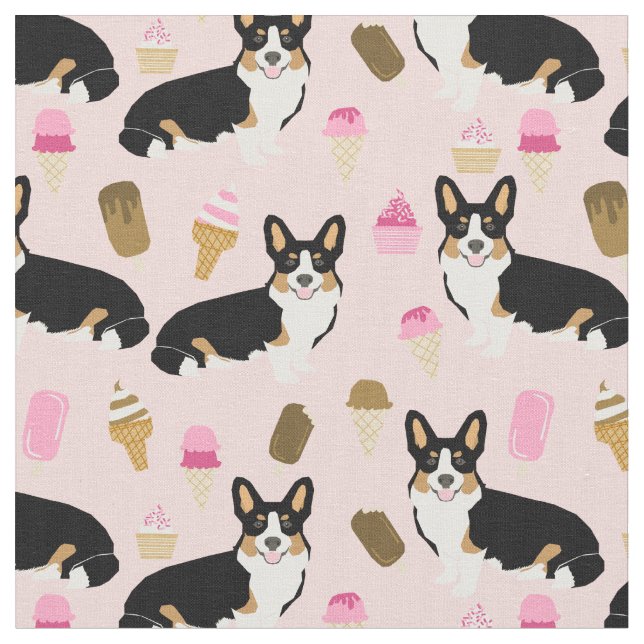 Tri Corgi rosa glass Tyg (Närbild)
