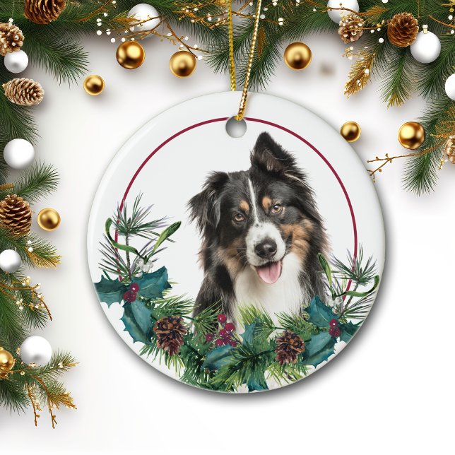 Tri Färg Australian shepherd Hund Evergreen Wand Julgransprydnad Keramik (Skapare uppladdad)
