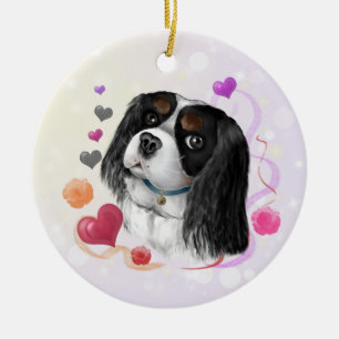 Tri-Färg Cavalier Kung Charles Spain Julgransprydnad Keramik