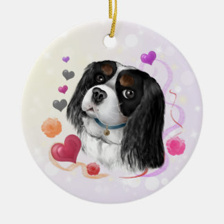 Tri-Färg Cavalier Kung Charles Spain Julgransprydnad Keramik