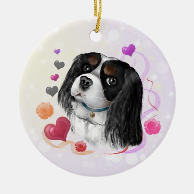 Tri-Färg Cavalier Kung Charles Spain Julgransprydnad Keramik (Framsidan)