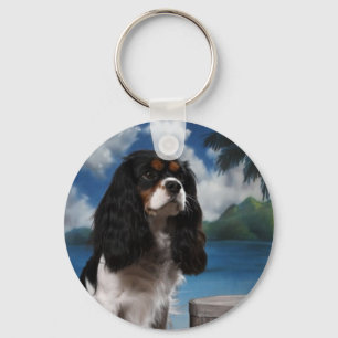 Tri färg Cavalier Kung Charles Spain Nyckelring