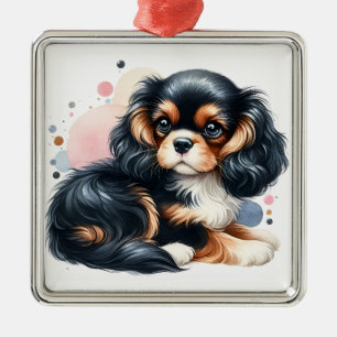 TRI FÄRG CAVALIER KUNG CHARLES SPANIEL PUPPY HUND JULGRANSPRYDNAD METALL