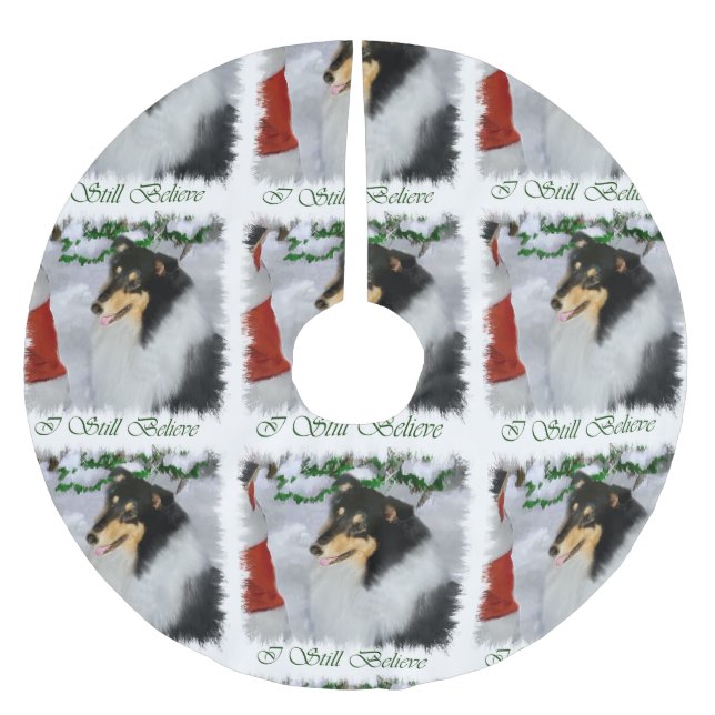 Tri Färg Collie-jul Julgransmatta Borstad Polyester (Framsidan)