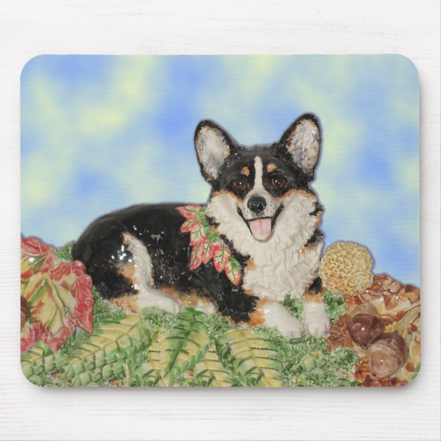 Tri-färg Corgi in Fall Foliage Mousepad Musmatta (Framsidan)