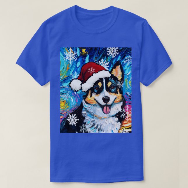 Tri Färg Corgi Santa T Shirt (Design framsida)