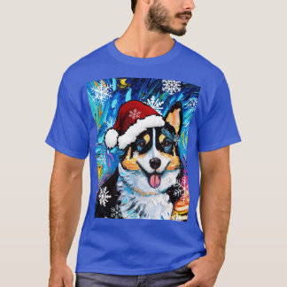 Tri Färg Corgi Santa T Shirt