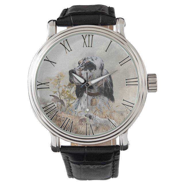 Tri Färg English Setter Art, woodcock Hunting Armbandsur (Framsida)