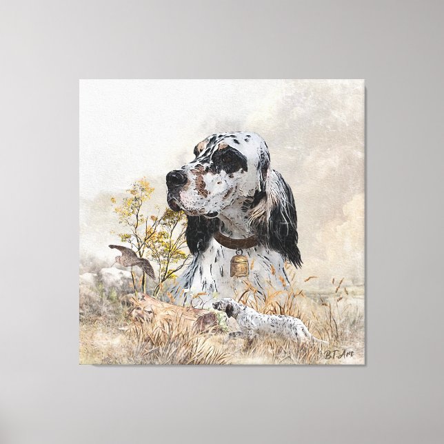 Tri Färg English Setter Art, woodcock Hunting Canvastryck (Framsida)