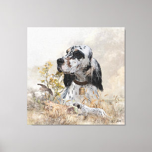 Tri Färg English Setter Art, woodcock Hunting Canvastryck