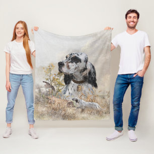 Tri Färg English Setter Art, woodcock Hunting Fleecefilt
