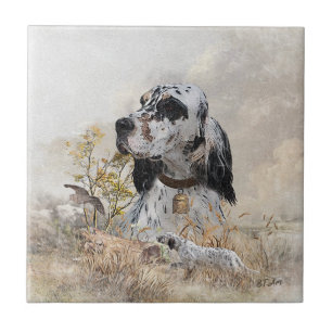 Tri Färg English Setter Art, woodcock Hunting Kakelplatta