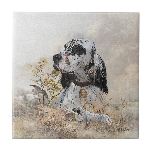 Tri Färg English Setter Art, woodcock Hunting Kakelplatta (Framsidan)