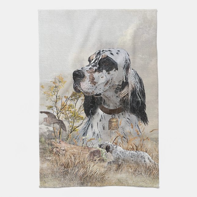 Tri Färg English Setter Art, woodcock Hunting Kökshandduk (Vertikal)