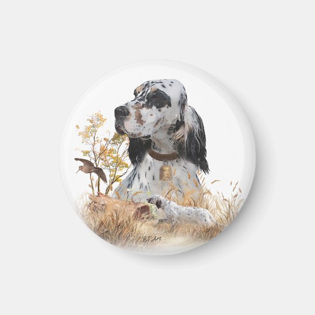 Tri Färg English Setter Art, woodcock Hunting Magnet (Framsidan)