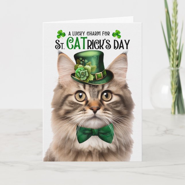 Tri Färg Fluffy Cat St CATrick's Day Lucky Charm Helgkort (Framsida)