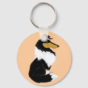 Tri-färg grov Collietecknad Keychain Nyckelring