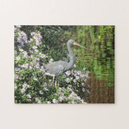 Tri-Färg Heron, Vild Flowers och reflexioner Pussel