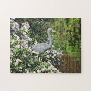 Tri-Färg Heron, Vild Flowers och reflexioner Pussel