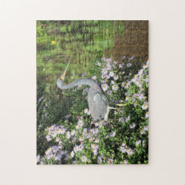 Tri-Färg Heron, Vild Flowers och reflexioner Pussel