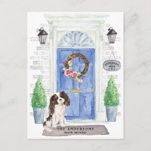 Tri Färg Kung Charles Spaniel Flytta Announcement Vykort