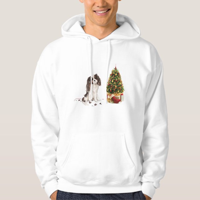 Tri-Färg Kung Charles Spaniel Funny jul Hund Hoodie (Framsida)