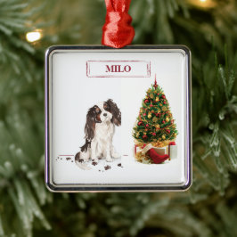 Tri-Färg Kung Charles Spaniel Funny jul Hund Julgransprydnad Metall