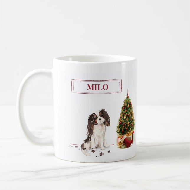 Tri-Färg Kung Charles Spaniel Funny jul Hund Kaffemugg (Vänster)