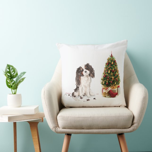 Tri-Färg Kung Charles Spaniel Funny jul Hund Kudde (Stol)