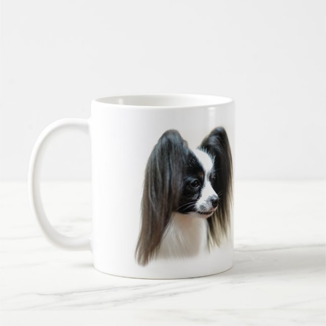 Tri-Färg Papillon hund Kaffemugg (Vänster)