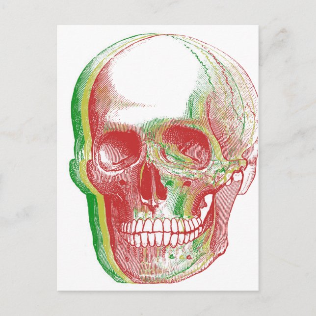 Tri-färg Rasta Skull Vykort (Framsida)