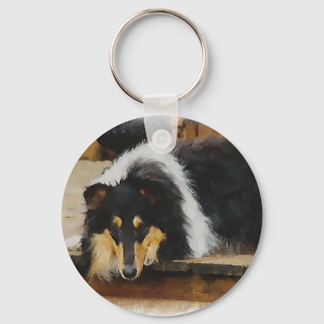 Tri Färg Rough Collie Gifts Art Nyckelring (Framsida)