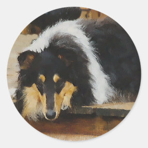 Tri Färg Rough Collie Gifts Art Runt Klistermärke
