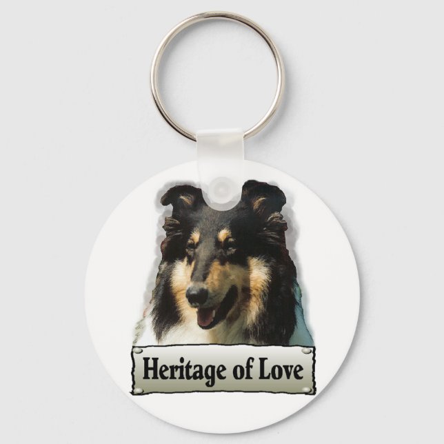 Tri Färg Rough Collie Gifts Nyckelring (Framsida)