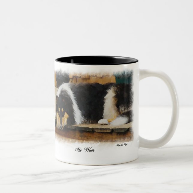 Tri-Färg Rough Collie Gifts Två-Tonad Mugg (Höger)