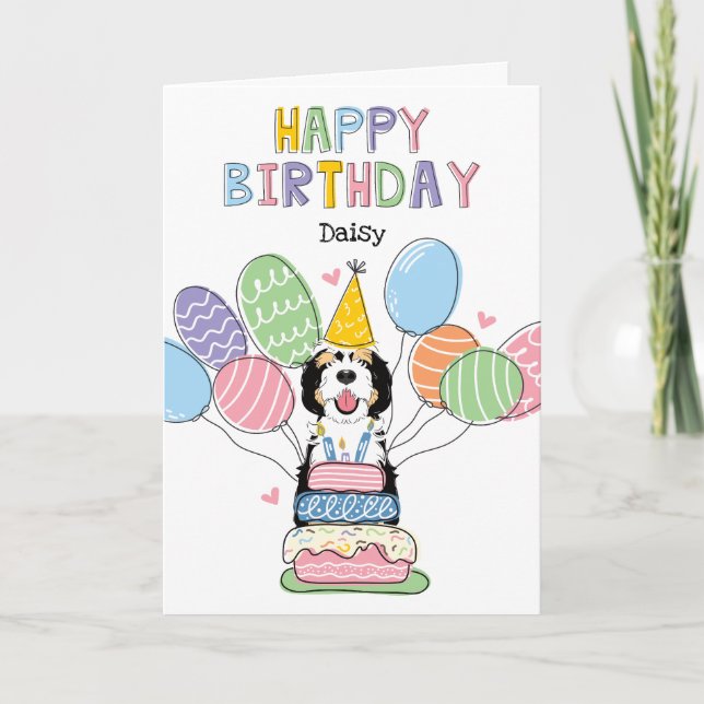 Tri Färg Sheepadoodle Hund Grattis på födelsedagen Kort (Framsida)