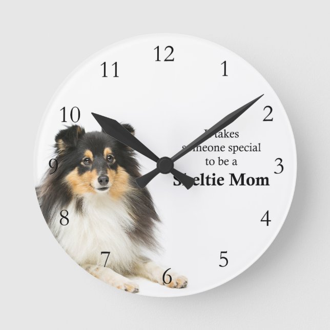 Tri-Färg Sheltie Mamma Clock Rund Klocka (Framsida)