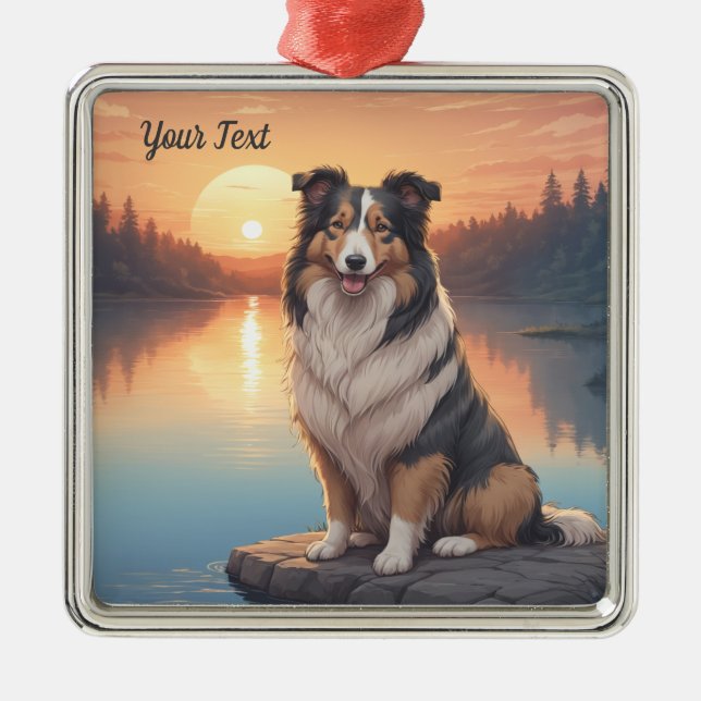 Tri Färgad Collie by Sjö Julgransprydnad Metall (Framsidan)